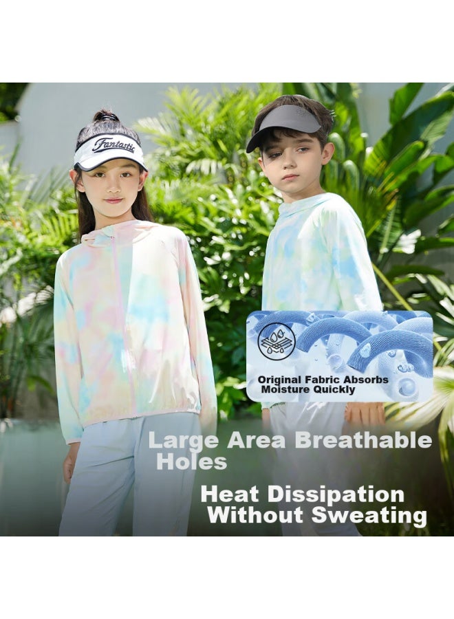 Moremerry Children's Sun Protection Clothing, Cool And Breathable, Uv-resistant, For Boys And Girls, Summer Ice Silk Tie-dye Sun Protection Garment, Mint Green, L - Image 3