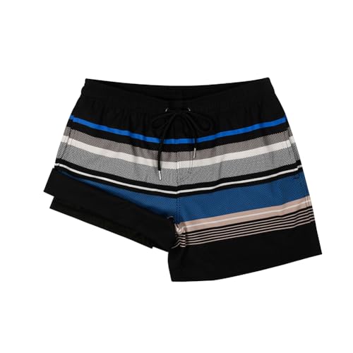 MADHERO Mens Swim Trunks with Compression Liner 2 in 1 Quick Dry Swimming Shorts Swimwear Striped Size L - Image 2