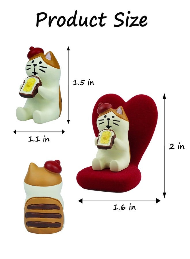 Mevodeata Cute Mini Cat Eating Toast Bread Figurine with Small Sofa Resin Cat Figure for Office Home Decor - Cute Cat Gift for Cat Lovers (Love Shaped Sofa) - Image 2