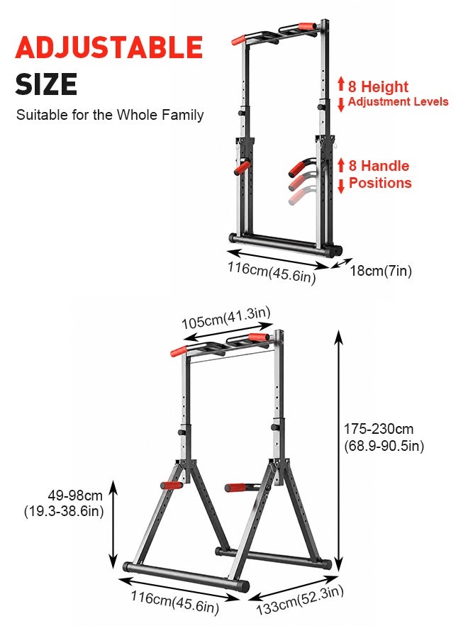 Solerconm Power Tower Pull Up Dip Station Foldable, Adjustable Pull Up Bar Station, Multi-Function Home Gym Strength Training Equipment, Triangular Design, Heavy Duty for Home & Outdoor - Image 2