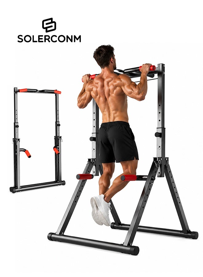 Solerconm Power Tower Pull Up Dip Station Foldable, Adjustable Pull Up Bar Station, Multi-Function Home Gym Strength Training Equipment, Triangular Design, Heavy Duty for Home & Outdoor - Image 1