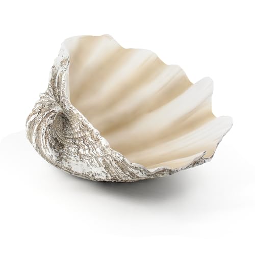 Accessoryway Large Mud Gray Clam Shells Decorative Bowl,Weathered style ClamShell Bowl Beach Decorations for Home Coastal Beach Decor Decoration Storage Bowls & Home Office Nautical Themed Party Decor -10.2"-1PC - Image 1