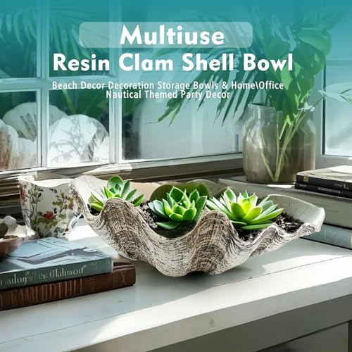 Accessoryway Large Mud Gray Clam Shells Decorative Bowl,Weathered style ClamShell Bowl Beach Decorations for Home Coastal Beach Decor Decoration Storage Bowls & Home Office Nautical Themed Party Decor -10.2"-1PC - Image 4