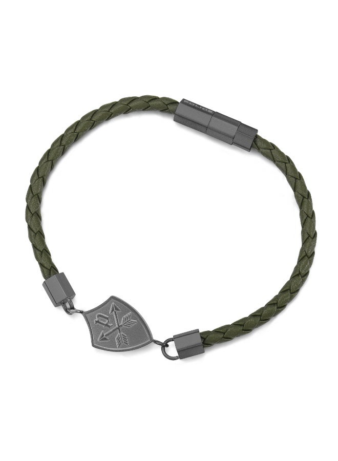 POLICE Heritage Crest Antique Grey with Green Leather Bracelet S - Image 1