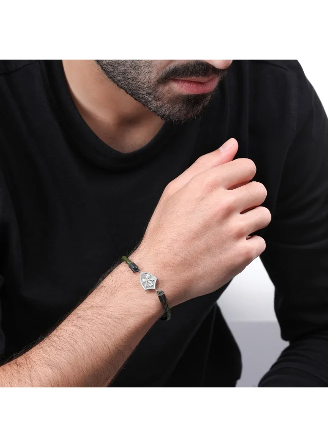 بوليس سوار جلد أخضر بتصميم شعار التراث الرمادي العتيق