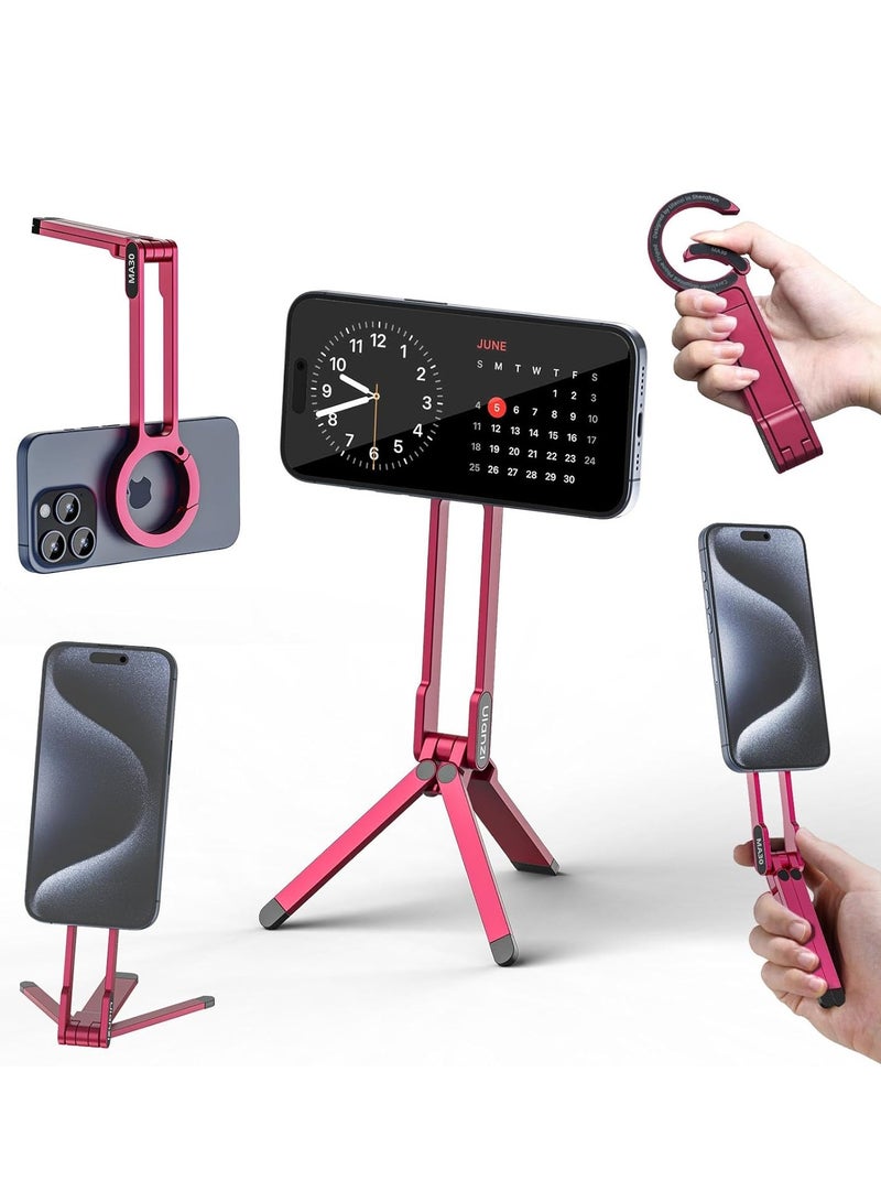 Ulanzi Ulanzi ULANZI MA30 Magnetic Phone Tripod Stand for iPhone Aluminium Maglock Smartphone Mini Tripod Pocket Cell Phone Stand Dual Sided Magnet Quick Mount Compatible with iPhone 16 15 14 13 12 Magsafe (Red)  - Image 1