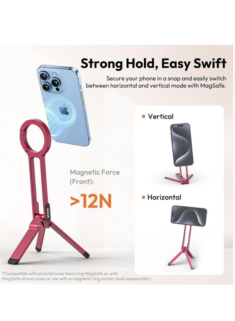 Ulanzi Ulanzi ULANZI MA30 Magnetic Phone Tripod Stand for iPhone Aluminium Maglock Smartphone Mini Tripod Pocket Cell Phone Stand Dual Sided Magnet Quick Mount Compatible with iPhone 16 15 14 13 12 Magsafe (Red)  - Image 2