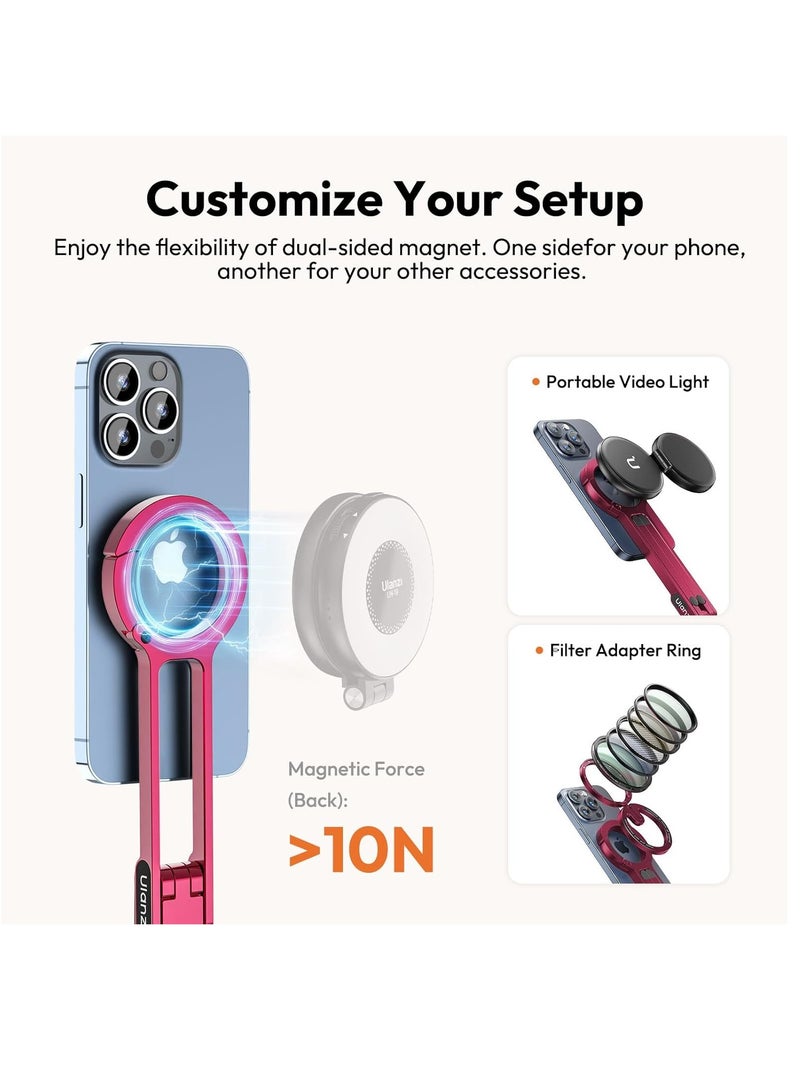 Ulanzi Ulanzi ULANZI MA30 Magnetic Phone Tripod Stand for iPhone Aluminium Maglock Smartphone Mini Tripod Pocket Cell Phone Stand Dual Sided Magnet Quick Mount Compatible with iPhone 16 15 14 13 12 Magsafe (Red)  - Image 3