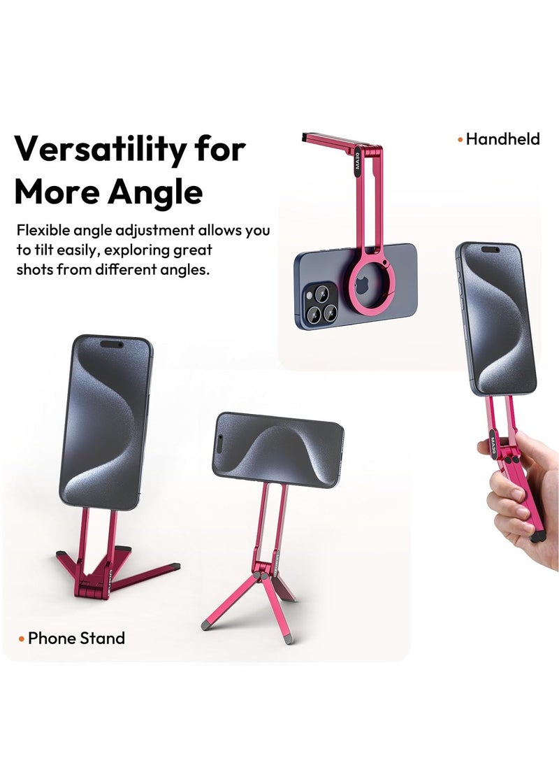 Ulanzi Ulanzi ULANZI MA30 Magnetic Phone Tripod Stand for iPhone Aluminium Maglock Smartphone Mini Tripod Pocket Cell Phone Stand Dual Sided Magnet Quick Mount Compatible with iPhone 16 15 14 13 12 Magsafe (Red)  - Image 5