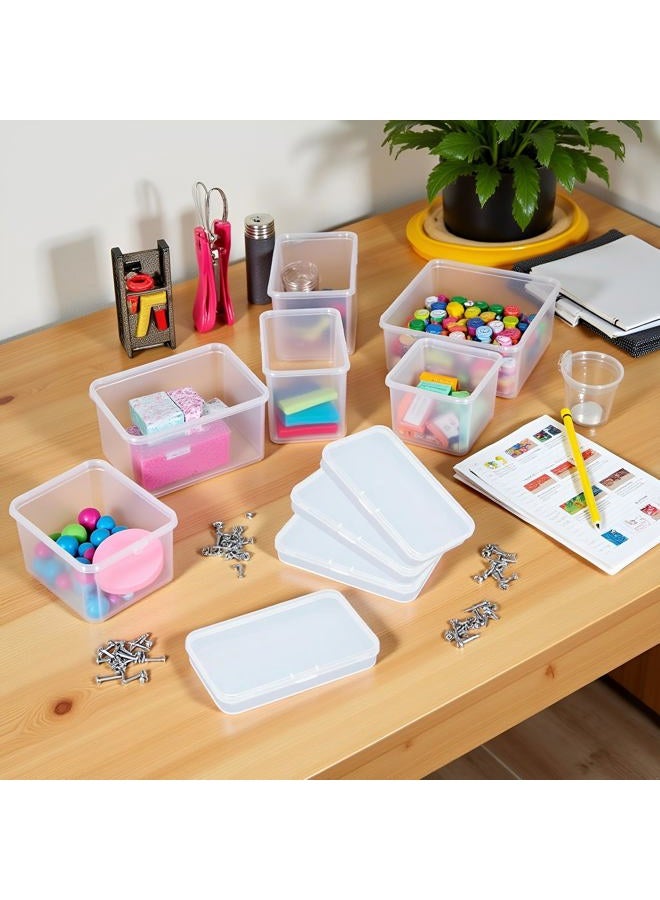 Bwexxt Pack of 4 Clear Polypropylene Rectangle Mini Storage Containers Box with Hinged Lid for Card,Accessories,Crafts,Learning Supplies,Screws,Drills,Battery,4.8" x 2.9" x 0.67" Accessories - Image 3