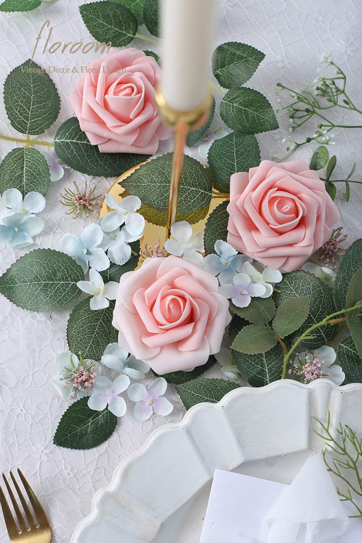 Floroom Artificial Flowers 25pcs Real Looking Blush Heirloom Foam Fake Roses with Stems for DIY Wedding Bouquets Pink Bridal Shower Centerpieces Floral Arrangements Party Tables Home Decorations - Image 4