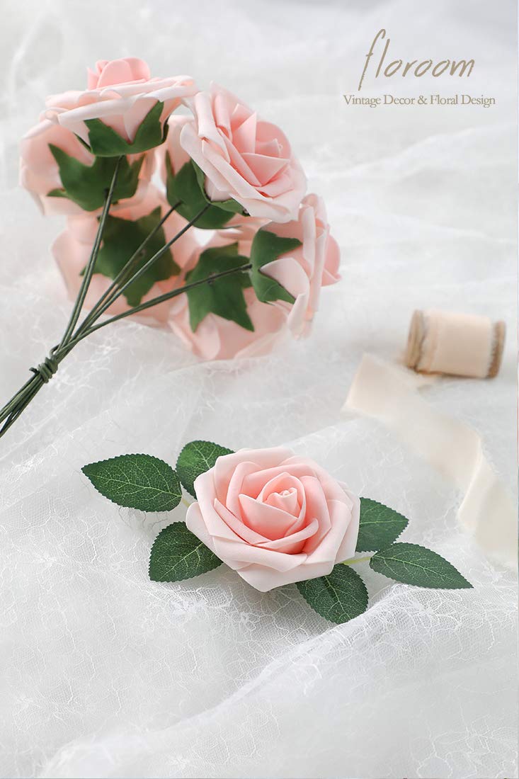 Floroom Artificial Flowers 25pcs Real Looking Blush Heirloom Foam Fake Roses with Stems for DIY Wedding Bouquets Pink Bridal Shower Centerpieces Floral Arrangements Party Tables Home Decorations - Image 2