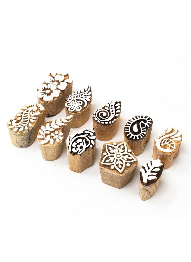 Hashcart Hashcart Wooden Indian Traditional Design Printing Stamps/Blocks for Printing Saree Border/Dresses/Craft Card Making/Scrapbook/Clay Pottery (Set of 10)  - Image 1