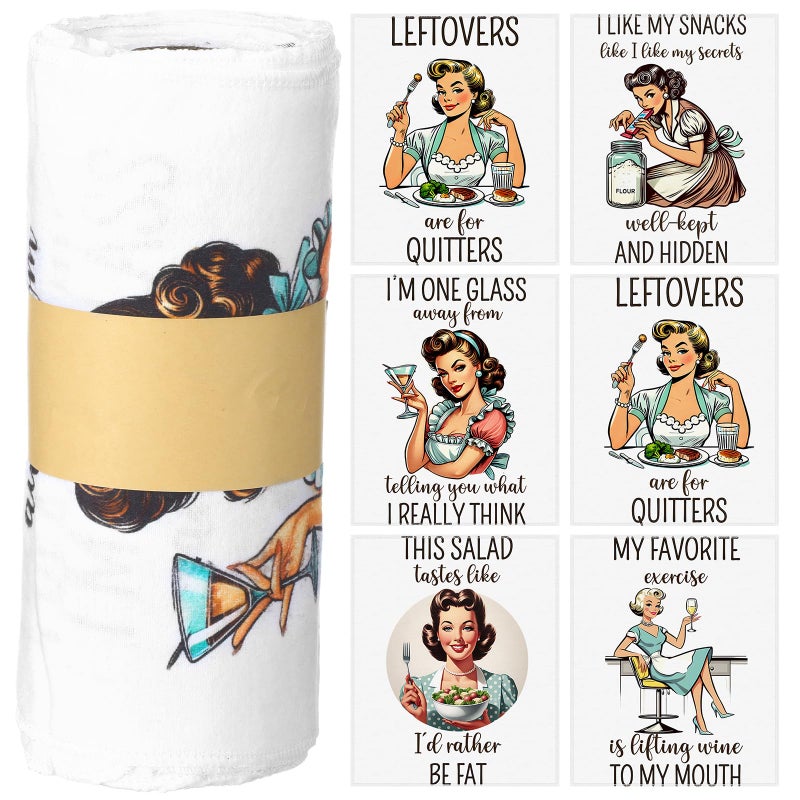 Noveread 36 Pack Funny Style Reusable Cleaning Cloths Washable Cotton Kitchen Towels for HomeRetro - Image 2