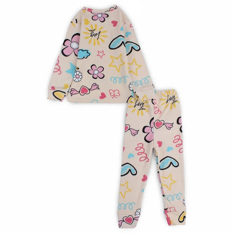 مارفي طقم حرارية للبنات – بيج بتصميم قلوب ونجوم - Image 2