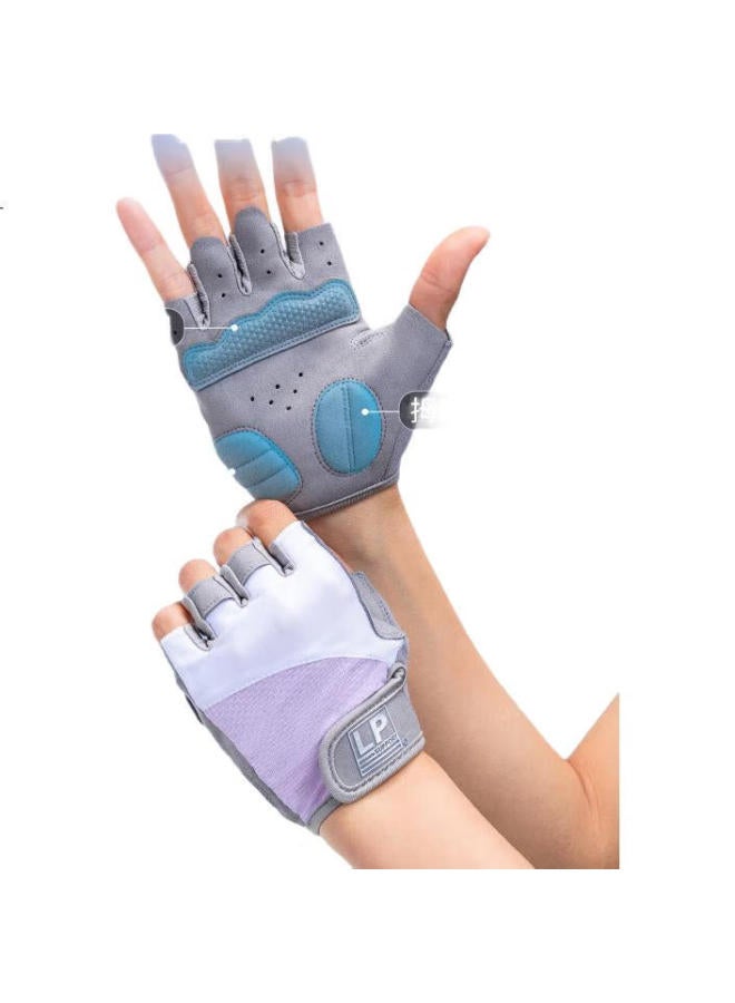 Lp Sports Half-Finger Fitness Gloves, Non-Slip, Breathable, For Cycling Training, Thin, Anti-Chafing, Women'S Specific, White And Gray, 6006Ck-L - Image 3