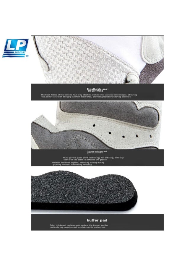 LP قفازات لياقة بدنية نصف إصبع من إل بي سبورتس، غير قابلة للانزلاق، قابلة للتنفس، للتدريب على ركوب الدراجات، رقيقة، مضادة للاحتكاك، مخصصة للنساء، بيضاء ورمادية، 6006Ck-L - Image 3