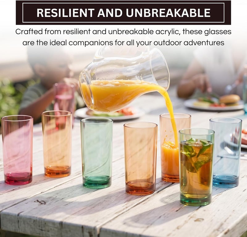 Khen Colored Plastic Reusable Drinking Glasses | Set of 8 | Restaurant Style 16 oz Muted Acrylic Unbreakable Tall Tumbler, Juice, Wine Cups | BPA-Free Tumblers | Top-Rack Dishwasher Safe Shatterproof - Image 3