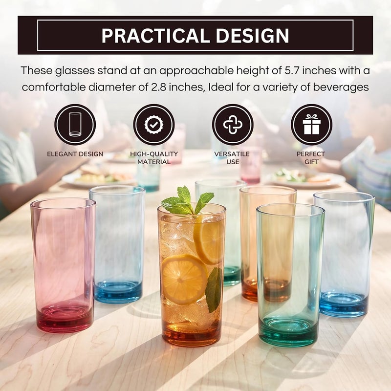 Khen Colored Plastic Reusable Drinking Glasses | Set of 8 | Restaurant Style 16 oz Muted Acrylic Unbreakable Tall Tumbler, Juice, Wine Cups | BPA-Free Tumblers | Top-Rack Dishwasher Safe Shatterproof - Image 4