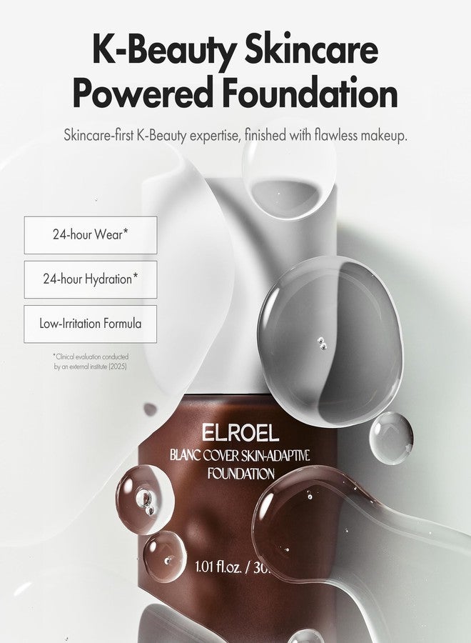 ELROEL Blanc Cover Skin Foundation - K-Beauty Skincare Liquid Foundation Makeup with Panax Ginseng, Niacinamide & Collagen - Lightweight, Buildable 24HR Hydrating Wear 1.01 Fl Oz (#220) - Image 2