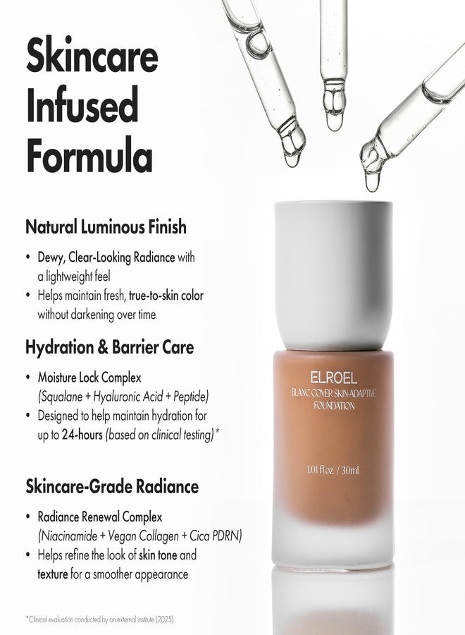 ELROEL Blanc Cover Skin Foundation - K-Beauty Skincare Liquid Foundation Makeup with Panax Ginseng, Niacinamide & Collagen - Lightweight, Buildable 24HR Hydrating Wear 1.01 Fl Oz (#220) - Image 5