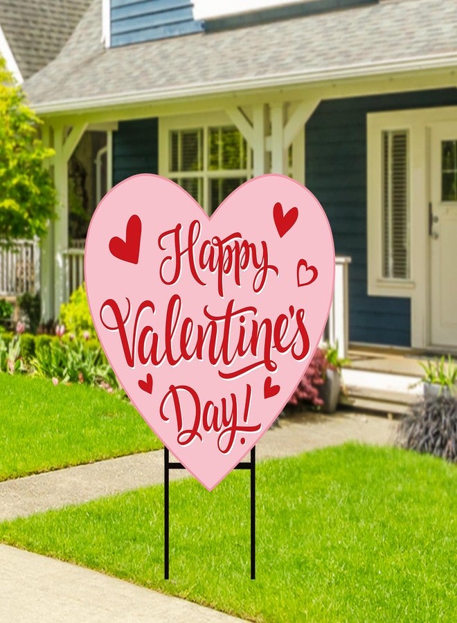 FYSUIMU Happy Valentine' s Day Metal Garden Stake Welcome Yard Sign Pink Love Heart Decorative Lawn Sign for Wedding Anniversary Home Outside Lawn Porch Walkway Decor - Image 1