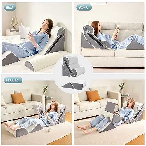 Yojoker 6pcs Orthopedic Bed Wedge Pillow Set for Sleeping Post Surgery Foam for Body Back and Leg Pain Relief Comfortable Adjustable Support PillowsAnti Snoring Heartburn - Image 5