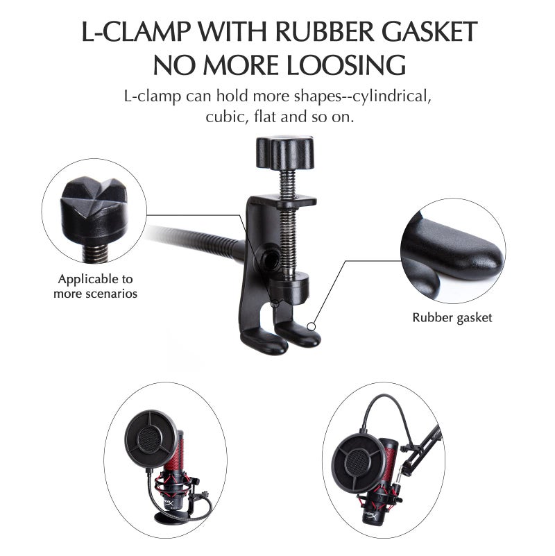 SUNMON Mic Pop Filter with Windsrceen Foam Cover,Compatible with HyperX QuadCast,6 Layered Wind Pop Screen with Flexible 360° Gooseneck Clip Stabilizing Arm for Improve sound quality,Noise reduction - Image 3