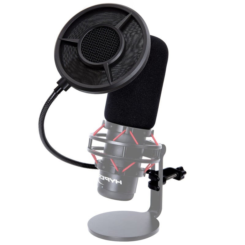 SUNMON Mic Pop Filter with Windsrceen Foam Cover,Compatible with HyperX QuadCast,6 Layered Wind Pop Screen with Flexible 360° Gooseneck Clip Stabilizing Arm for Improve sound quality,Noise reduction - Image 1