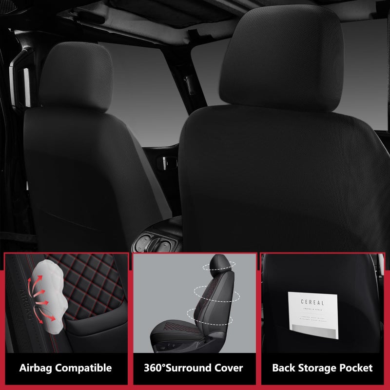WENNFOUR Wrangler Seat Covers 2007-2026 Full Set, Waterproof Leather Interior Sets with Lumbar Support Custom Fit for Jeep Wrangler JK JL 4 Door Unlimited Sahara/Sport/Rubicon X 392 Willys, Black Red - Image 5