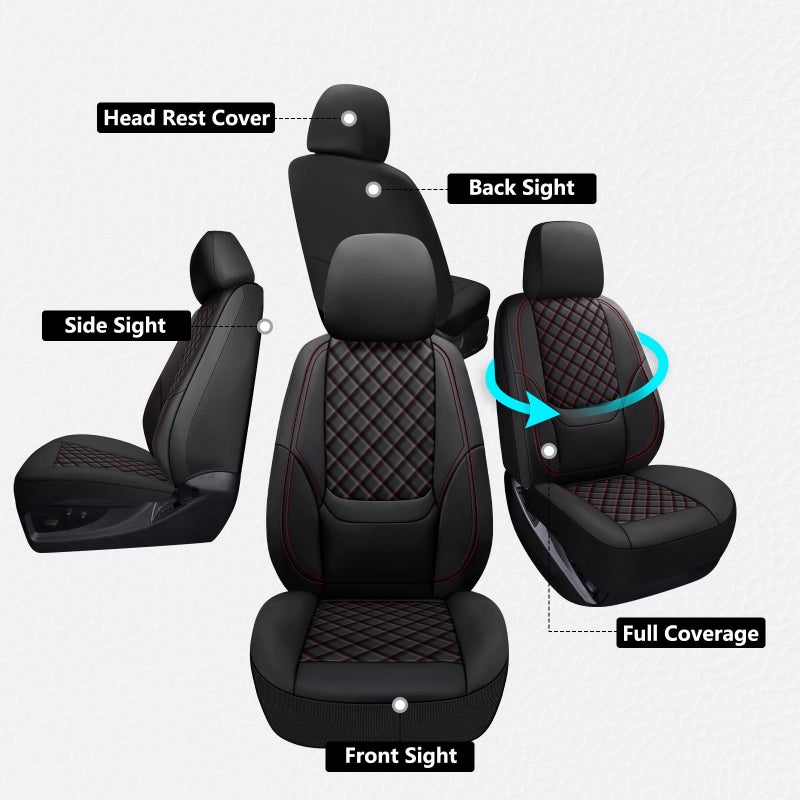 WENNFOUR Wrangler Seat Covers 2007-2026 Full Set, Waterproof Leather Interior Sets with Lumbar Support Custom Fit for Jeep Wrangler JK JL 4 Door Unlimited Sahara/Sport/Rubicon X 392 Willys, Black Red - Image 2