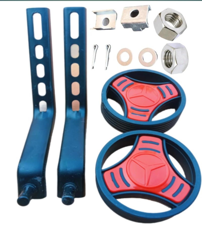 Neemo مجموعة عجلات تثبيت الدراجة التدريبية مع أذرع الدعم، أسود وأحمر، مجموعة تركيب كاملة لدراجة بحجم 12 إلى 20 بوصة - Image 1