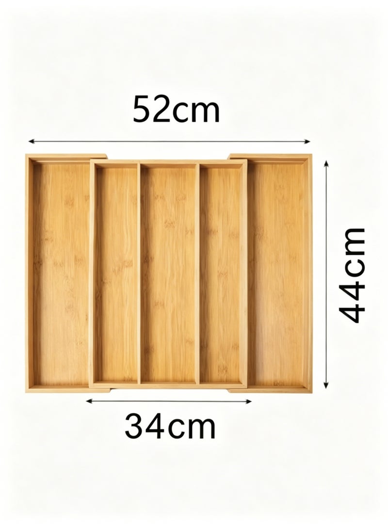 Expandable Bamboo Drawer Organizer for Kitchen Cutlery and Utensils, Adjustable 5-Slot Storage  Tray - Image 1
