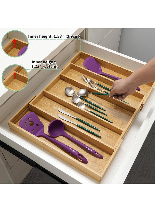 Expandable Bamboo Drawer Organizer for Kitchen Cutlery and Utensils, Adjustable 5-Slot Storage  Tray - Image 2