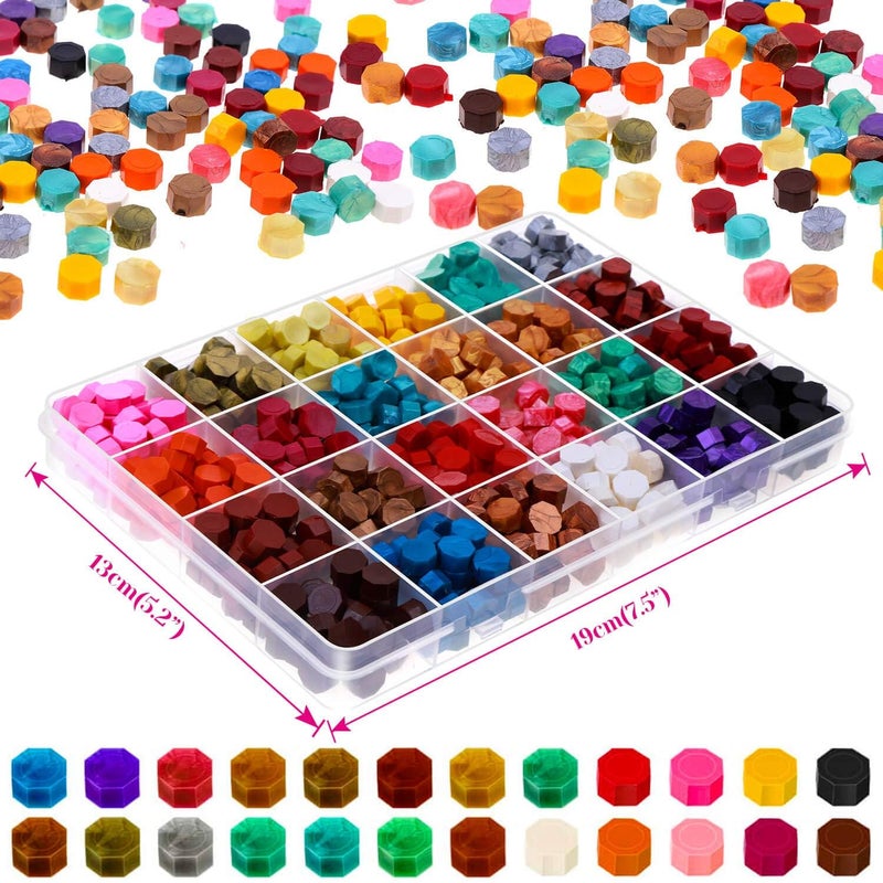 PAXCOO 624Pcs Sealing Wax Beads, Sealing Wax for Wax Seal Stamp, Hexagon Wax Seal Beads with A Wax Spoon and 4Pcs Tea Candles (24 Colors) - Image 2