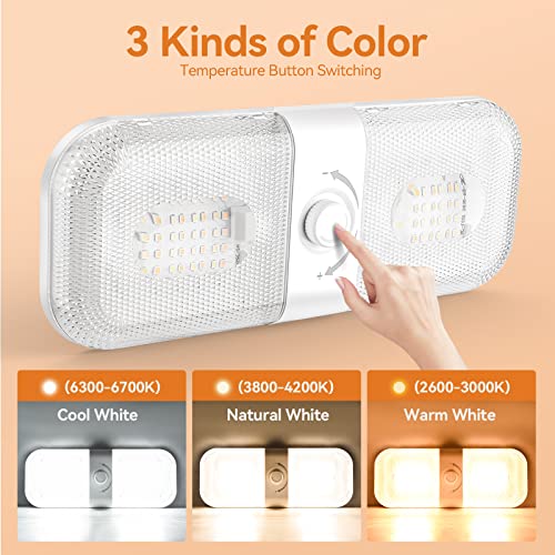 LILTSDRAE RV Lights Interior 1700LM，3 Color 12V Volt Led Light, Super Bright 120 LEDs Dome Light Fixture for RV Accessories/Camper/Car/Trailer/Boat (Crystal Finish/(Cold +Warm+Natural Light) 4PCS) - Image 2