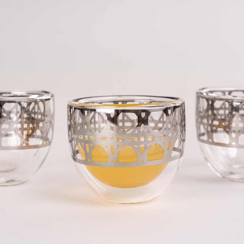 دلتي طقم فناجين قهوة سعودية زجاج فضي 6 قطع - Image 1