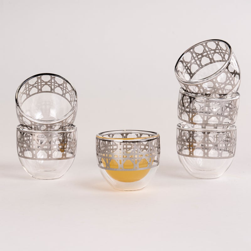 دلتي طقم فناجين قهوة سعودية زجاج فضي 6 قطع - Image 4