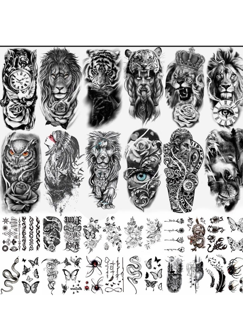 SYNSYB SYNSYB Temporary Tattoos, Large Collection of Waterproof Animal and Floral Designs, Black and Coloured Art Transfers for Men and Women - Image 1