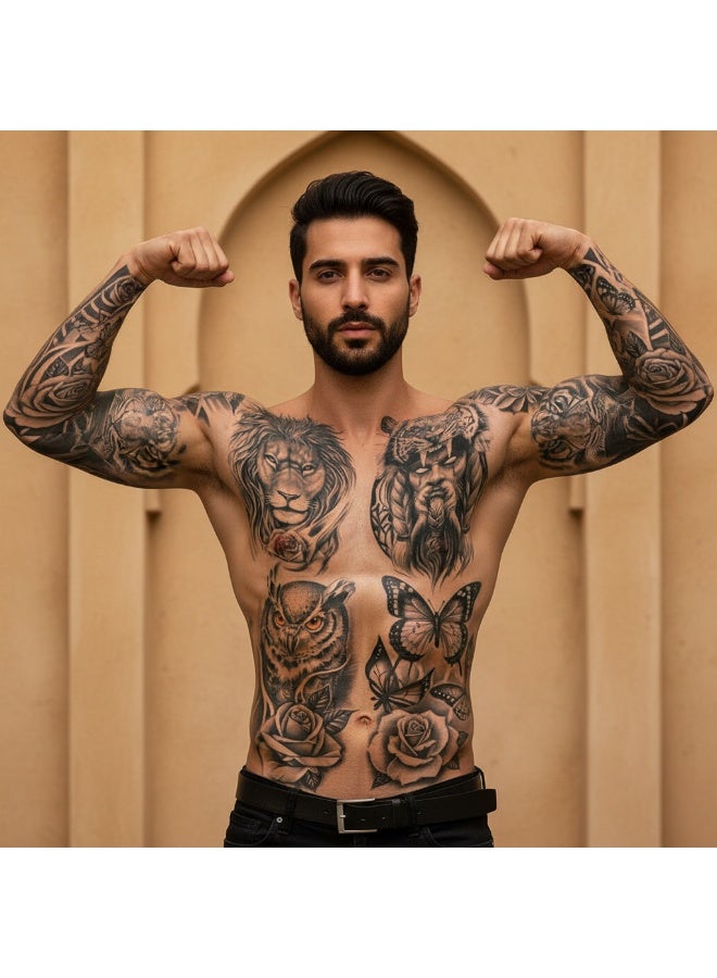 SYNSYB Temporary Tattoos, Large Collection of Waterproof Animal and Floral Designs, Black and Coloured Art Transfers for Men and Women - Image 2