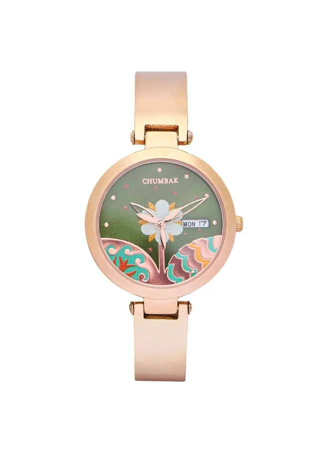 تشامباك Bloom Metal Watch | Rosegold with Green Dial