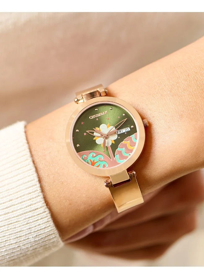 تشامباك Bloom Metal Watch | Rosegold with Green Dial