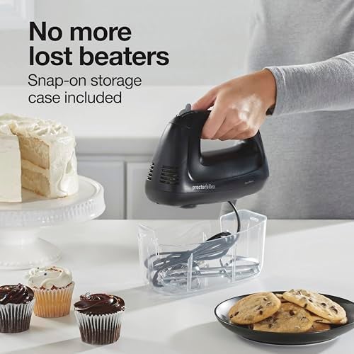 Proctor Silex Easy Mix 5-Speed Electric Hand Mixer with Bowl Rest, Compact and Lightweight, 215 Watts of Peak Power, Storage Case, Black (62512) - Image 2