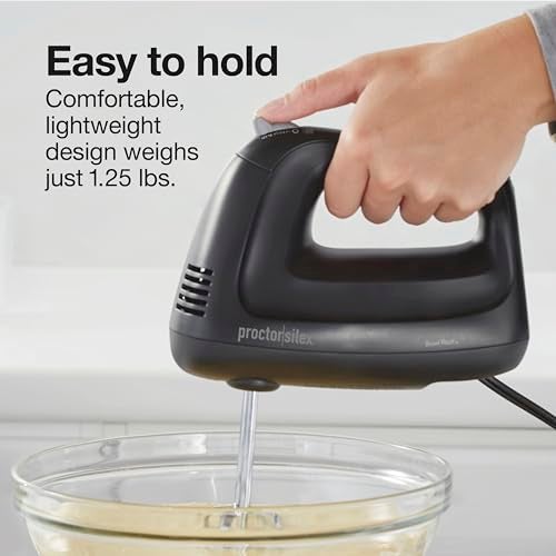 Proctor Silex Easy Mix 5-Speed Electric Hand Mixer with Bowl Rest, Compact and Lightweight, 215 Watts of Peak Power, Storage Case, Black (62512) - Image 5