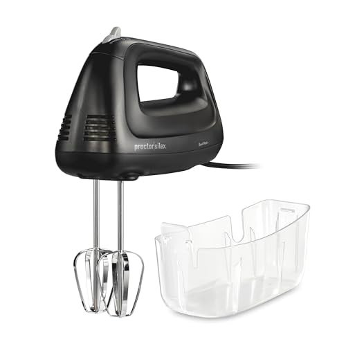 Proctor Silex Easy Mix 5-Speed Electric Hand Mixer with Bowl Rest, Compact and Lightweight, 215 Watts of Peak Power, Storage Case, Black (62512) - Image 1