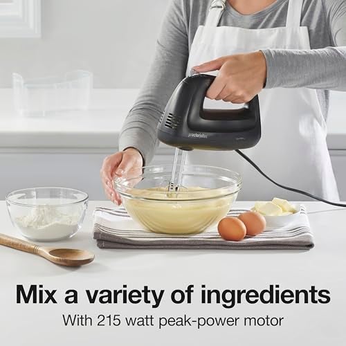 Proctor Silex Easy Mix 5-Speed Electric Hand Mixer with Bowl Rest, Compact and Lightweight, 215 Watts of Peak Power, Storage Case, Black (62512) - Image 4