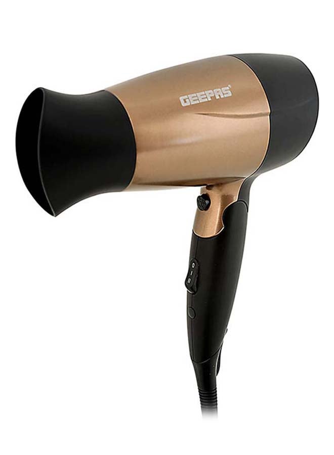 GEEPAS GH8642 1600W Mini Hair Dryer With Foldable Handle - 2-Speed And 2 Temperature Settings, Cool Shot Function, Ideal For All Types Of Hairs Gold/Black - Image 1