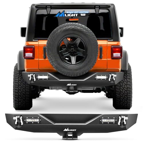 Nilight - JK-52A Rear Bumper Compatible for 2007-2018 Wrangler JK,Rock Crawler Bumper with Hitch Receiver & 2X Upgraded 18W LED Lights Off Road Textured Black - Image 1