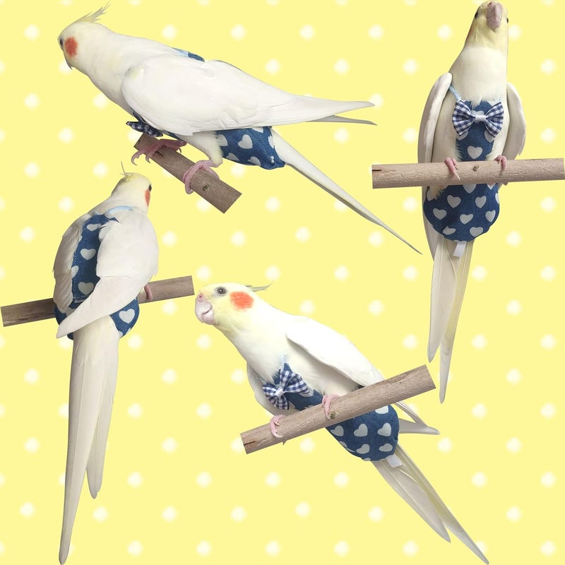 VANTRONIK VANFAVORI Bird Diaper Harness Flight Suit Clothes with 80 Inch Flying Leash for Parrots Cockatiel Pet Birds Including A Cotton Pad, S Size, Denim Heart - Image 5