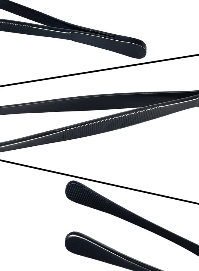 Tangoowal 2 Pcs 12-Inch Cooking Tweezers Tongs,Extra-Long Stainless Steel Kitchen Tweezer Tongs - Black - Image 2